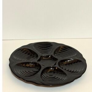 Black Ceramic Stoneware Oyster Plate Server Clam Dish 6 Well Platter (SET OF 2)